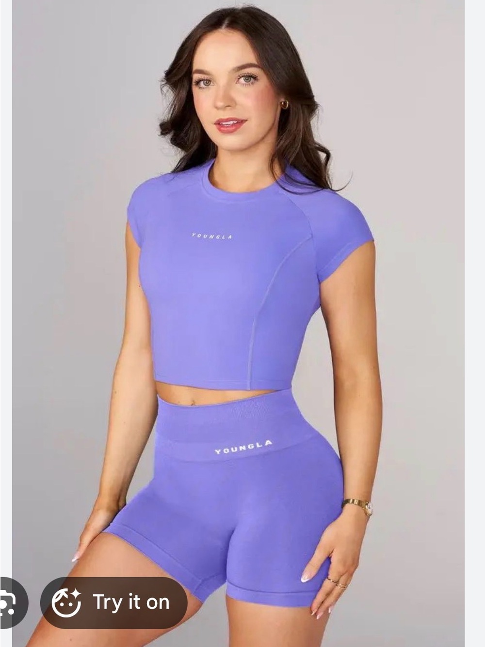 YoungLA Purple Seamless Crop Top & High-Rise Shorts Set. Top small shorts medium